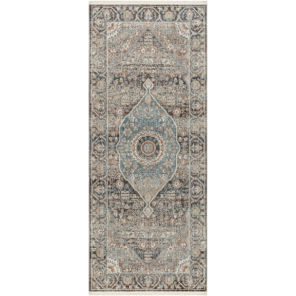 BoutiqueRugs Toritori Traditional Runner Rug - Dusty Pink, Sage, Denim - 2'11" x 10' Runner
