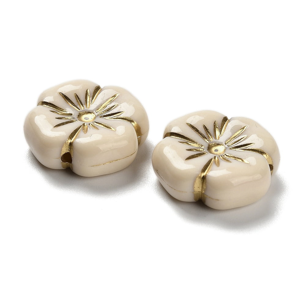 Transparent Acrylic Beads Flower Golden Metal Enlaced Bisque 19.5x19.5x7mm Hole: 1.8mm about 230pcs/500g