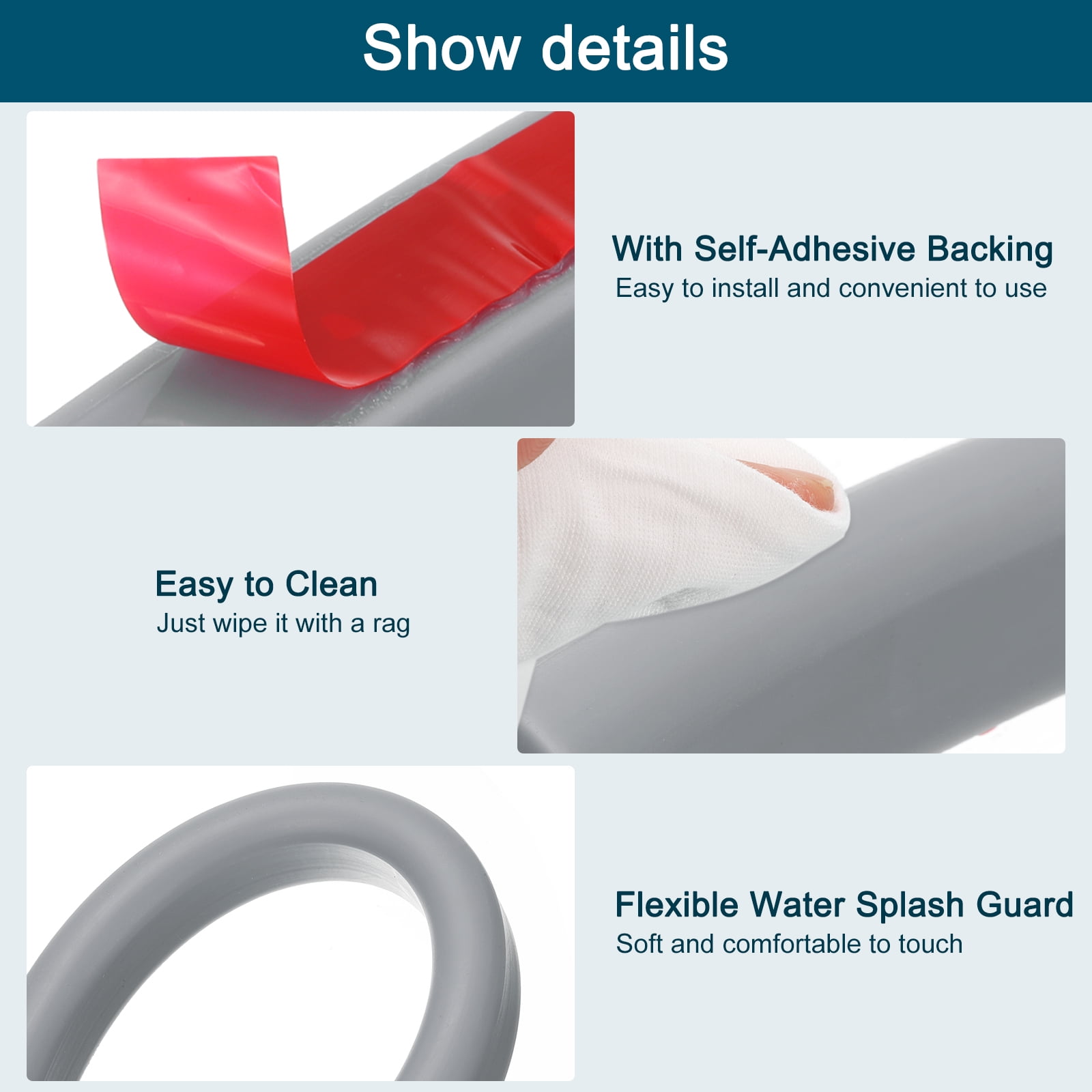 REGALWOVEN Collapsible Shower Barrier Stopper U-shape Water Guard Blocker for Wet and Dry Separation Gray 66 inch