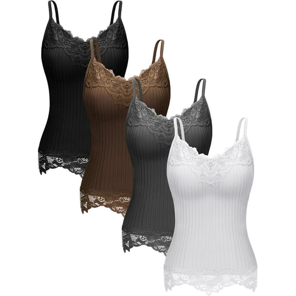 4 Pcs Women's Long Lace Tank Tops lace Camisole Patchwork Tops for Women
