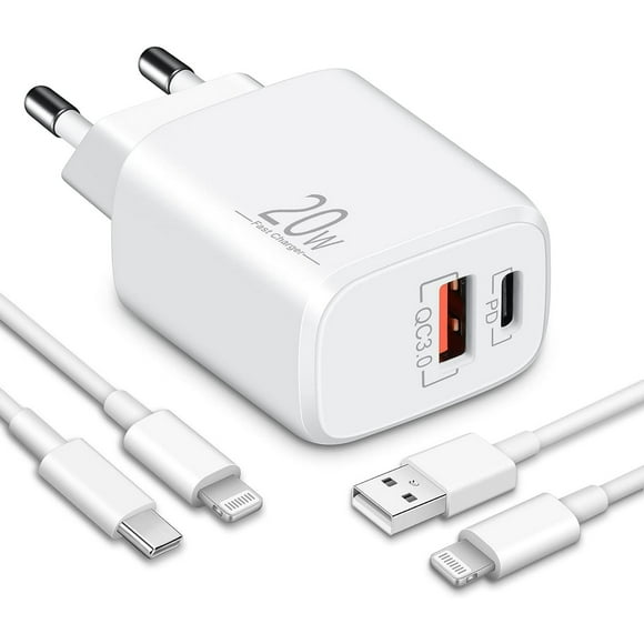 LUOSIKE 20W USB C Charger for iPhone with 2 x 2m Lightning Cables, Power Adapter with PD and QC, Fast Charging Plug Compatible with iPhone 13/12/11/Pro/Max/mini/SE/XR/XS/X/ 8/7 /6/iPad