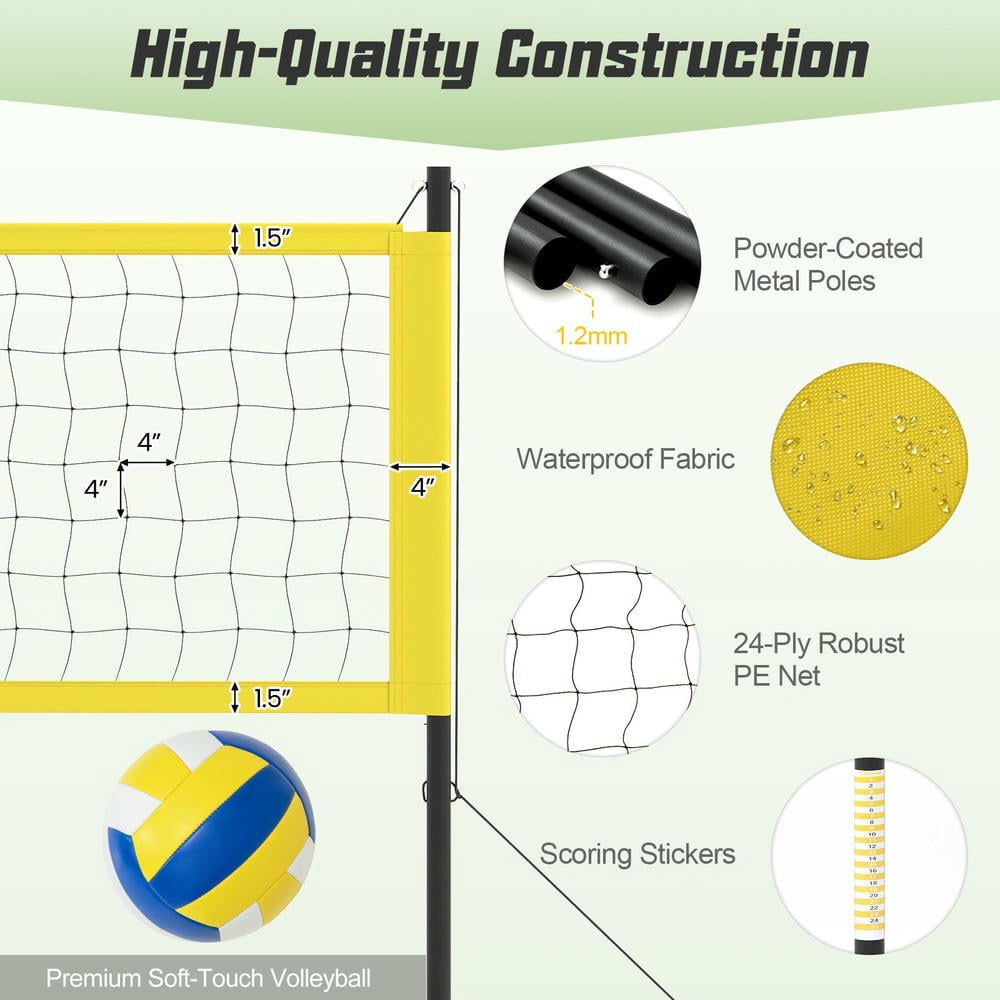 Barara King Take Volleyball Anywhere Portable Outdoor Net Set – Heavy-Duty Yellow Net for Beach, Picnic, Camping & Backyard Fun