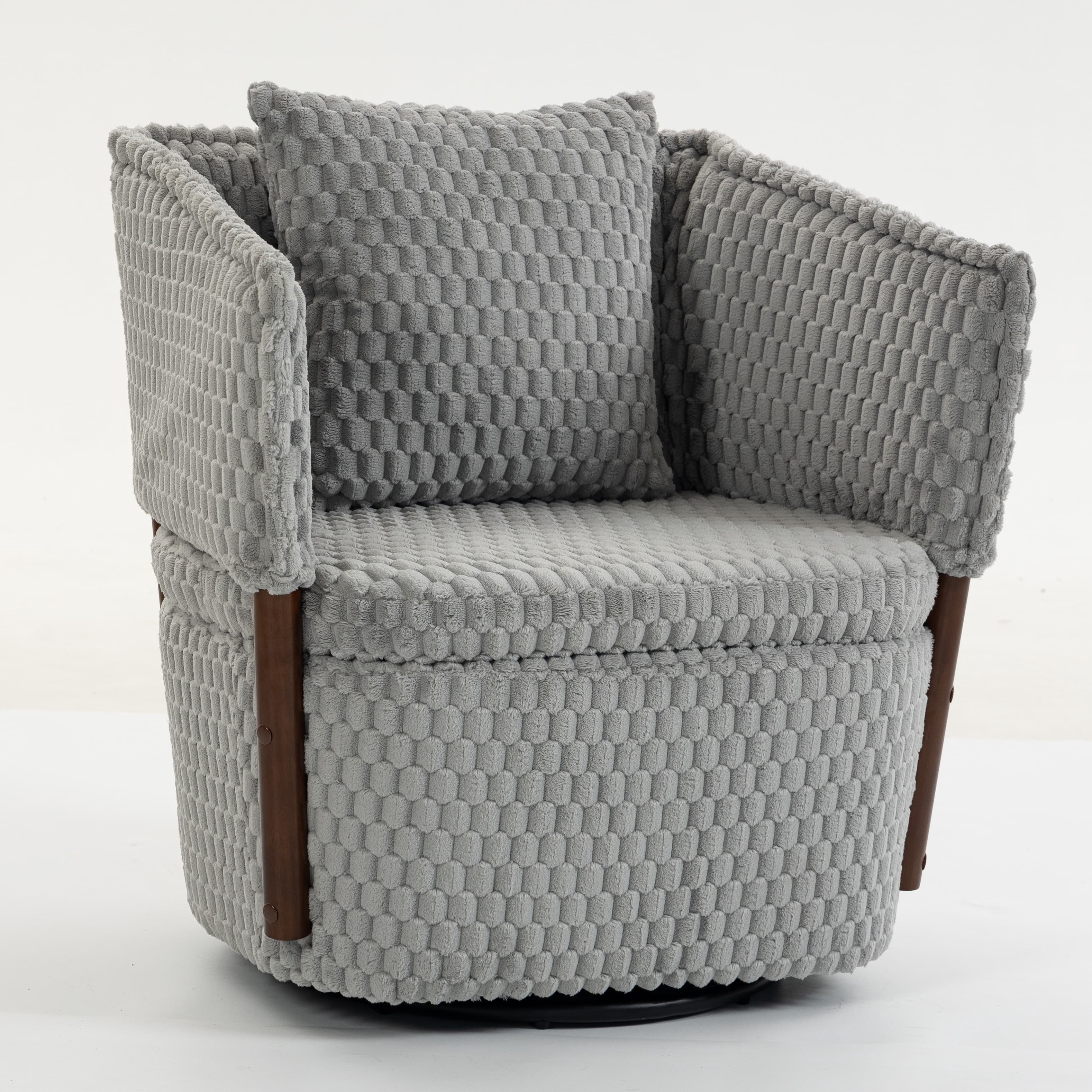 Aukfa Mid Century Modern 360 Swivel Accent Barrel Chair with Lumbar Pillow & Hidden Storage,Corduroy,Gray