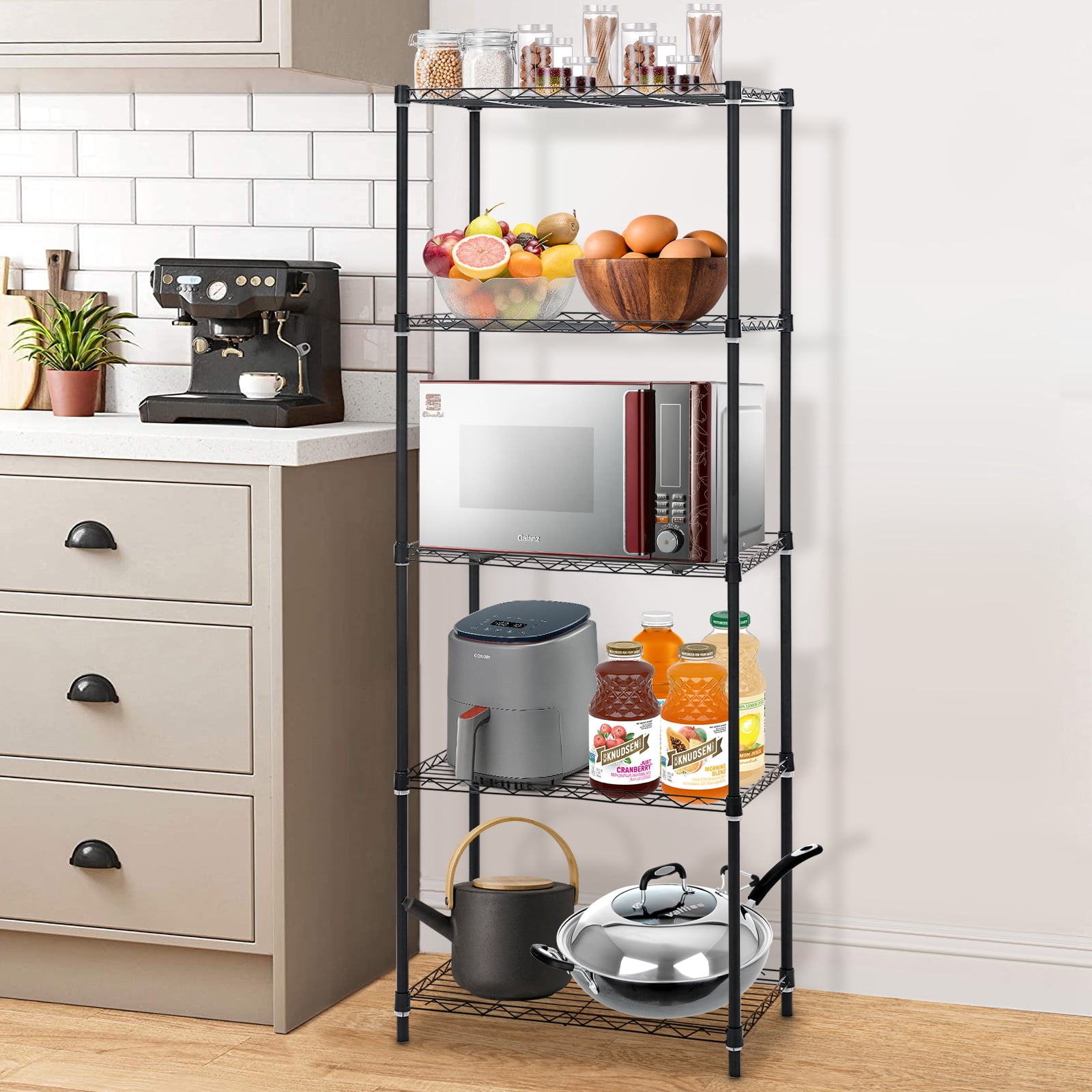 HONEIER 5-Tier Storage Shelving Unit, Heavy Duty Metal Shelf Wire Storage Rack Freestanding Shelves for Pantry Closet Kitchen Laundry Bedroom, 63"x 22"x 14", Black