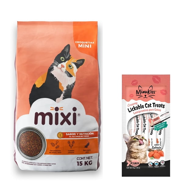 Mixi 15 Kg + MIAUKISS LICKABLE SALMON 4 PACK 56GR
