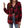 thumbnail image 4 of TWZH Women Red Plaid Lapel Collar Blouse Top with Pockets, 4 of 7