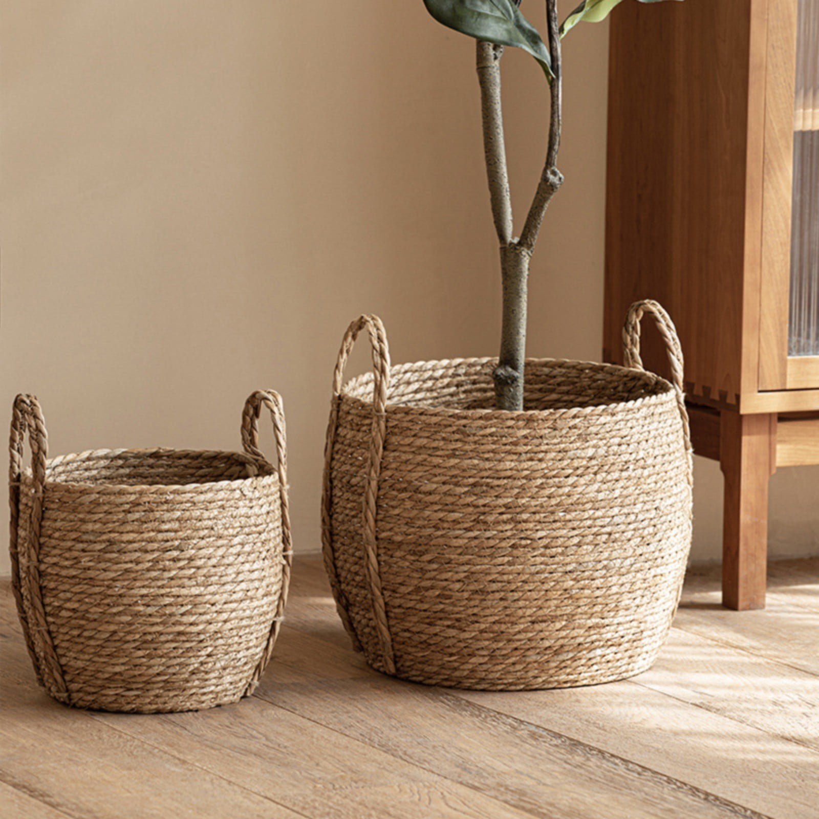 witspace Seagrass Plant Basket, Wicker Woven Laundry Basket, Basket Planter for Plants Indoor, Large Wicker Plant Baskets, Seagrass Baskets for Plants (11.8x10.2 Inch)