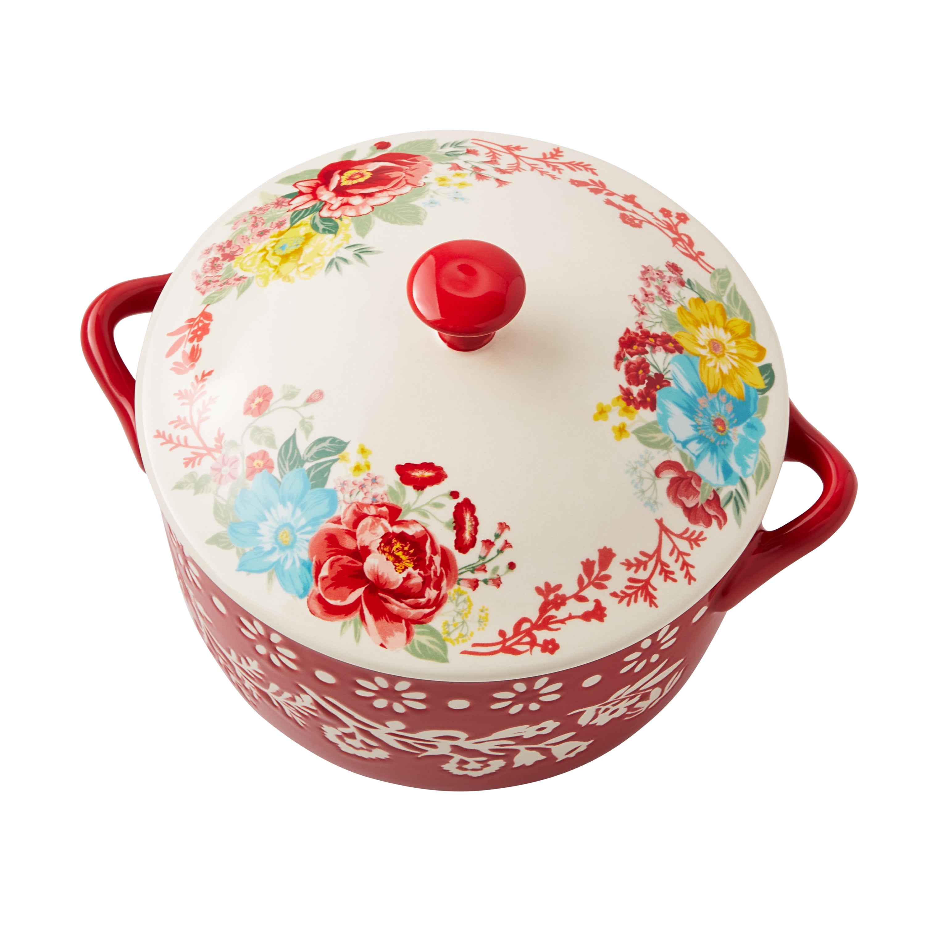 (4 pack) The Pioneer Woman Fancy Flourish Round Ceramic Casserole Dish with Lid