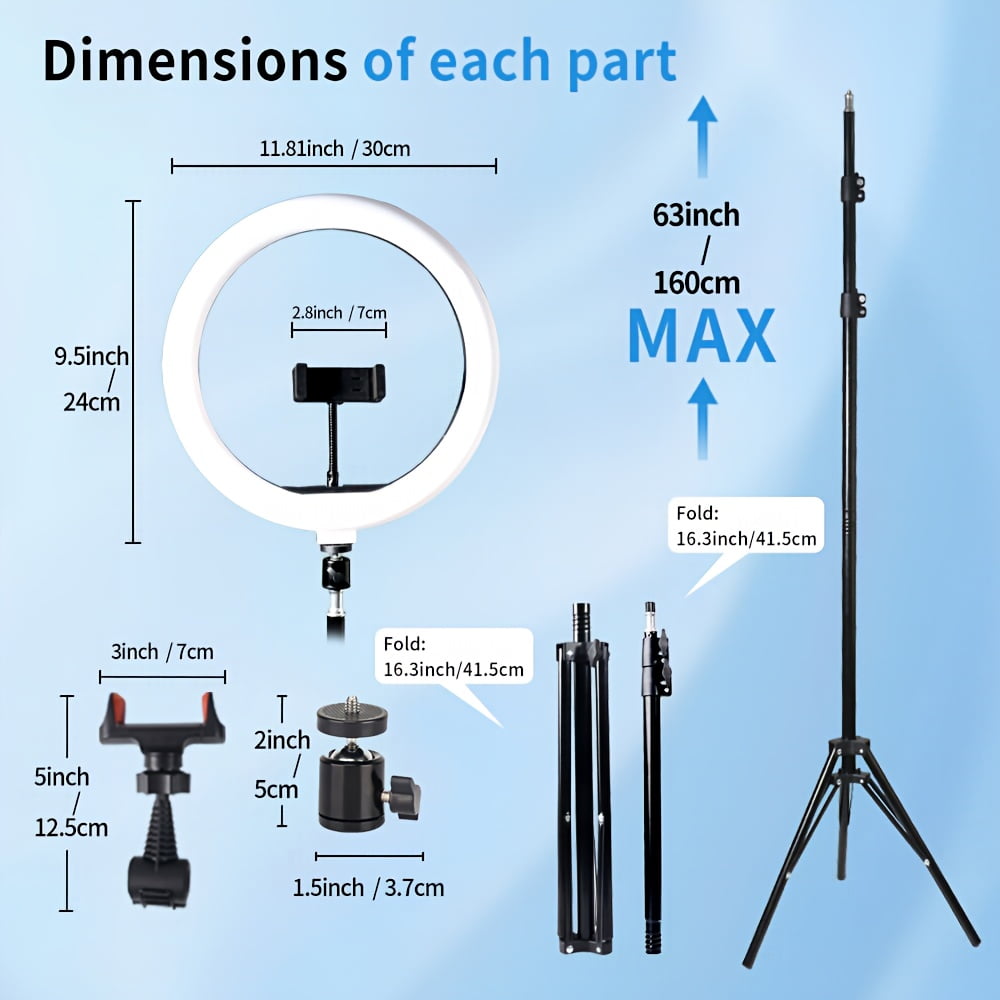 ZOMEI 12" RGB Ring Light, Dimmable LED with 63" Tripod & Phone Holder for Live Stream, TikTok, Zoom and Vlog