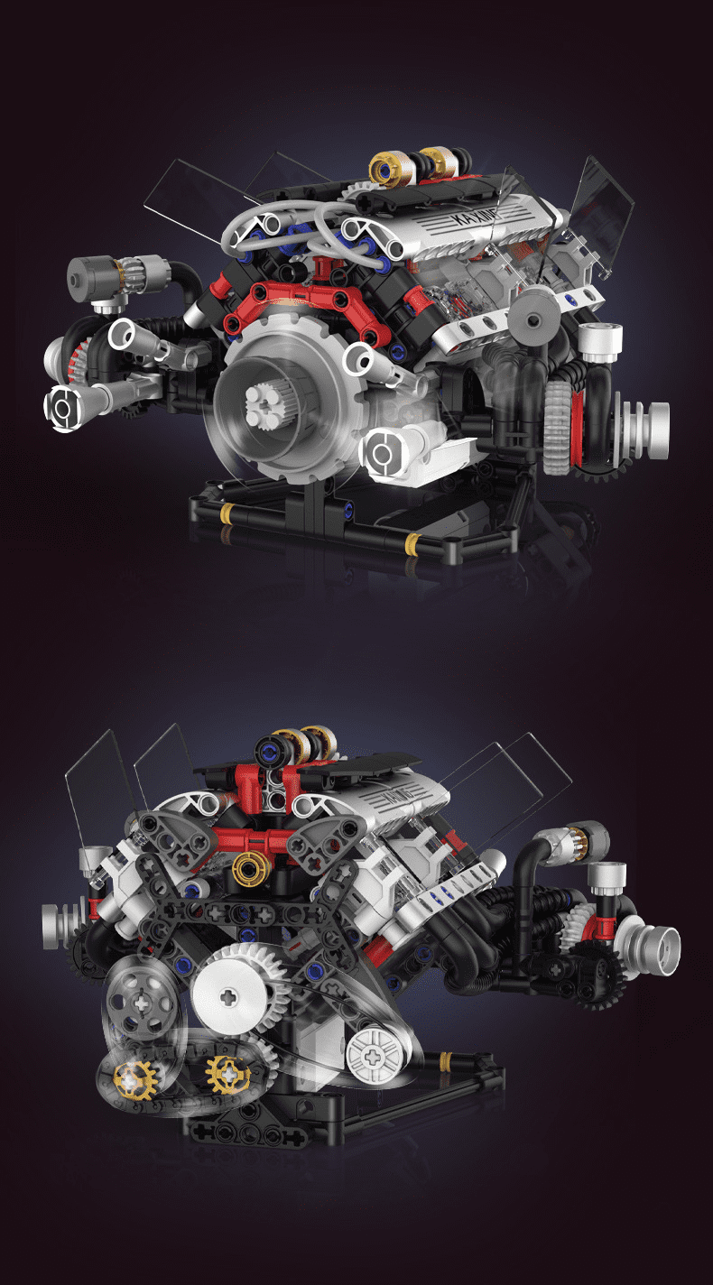 V8 Engine Building Blocks Sets, V8 Engine Model Kit That Runs, MOC Scale Model Kit with Battery and Motor, Build Your Own MOC Mini V8 Engine Model Toy, Construction Toys Gifts for Men Friends Couple