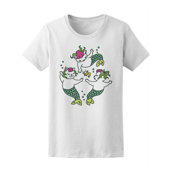 Three Cute Cat Mermaids T-Shirt Women -Image by Shutterstock, Female x-Large