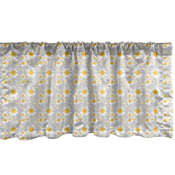 Ambesonne Neutral Color Valance Pack of 2, Spring Daisy Pattern, 54"X12", Marigold White and Pale Grey