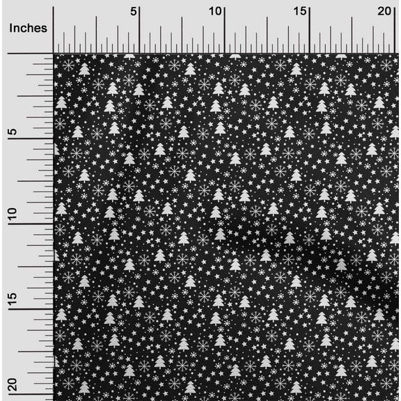 oneOone Polyester Lycra Black Fabric Snowflake,Star & Tree Diy Clothing Quilting Fabric Print Fabric By Yard 56 Inch Wide