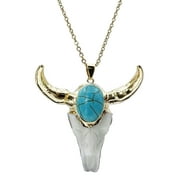Boho Bull Necklace, Hip Hop Charm White Bull Skull for Men, Gold Unisex Taurus Necklace