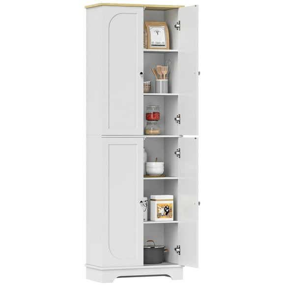HOMCOM 72" Tall Pantry Cabinet, Kitchen Pantry Cabinet with 4 Doors, White