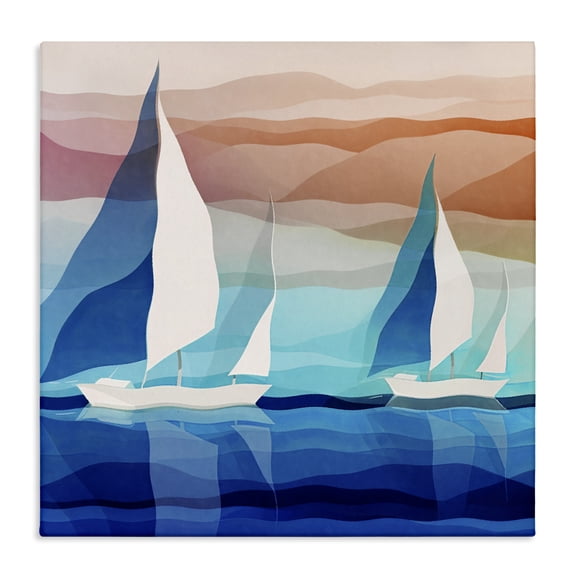 Stupell Industries Mid-Century Contemporary Boats Seascape Canvas Art, 24 x 24, by Ziwei Li