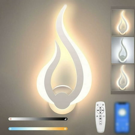 

12W Indoor LED Wall Light 2.4G Remote Control Dimmable 3 Color Temperature Modern Wall Lamp Tri-Color Lighting Night Light for Children s Bedroom Office Hallway (White) (Right)