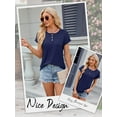 thumbnail image 6 of Hibeli Women's Round Neck Button Down Short Sleeve Solid Color Summer T-Shirt, 6 of 7
