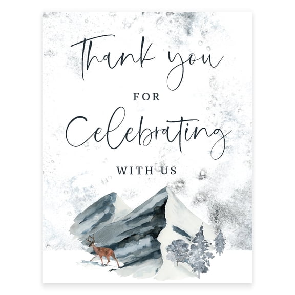 Koyal Wholesale Winter Snowy Woodland Thank You Party Sign 8.5x11 Unframed Decor