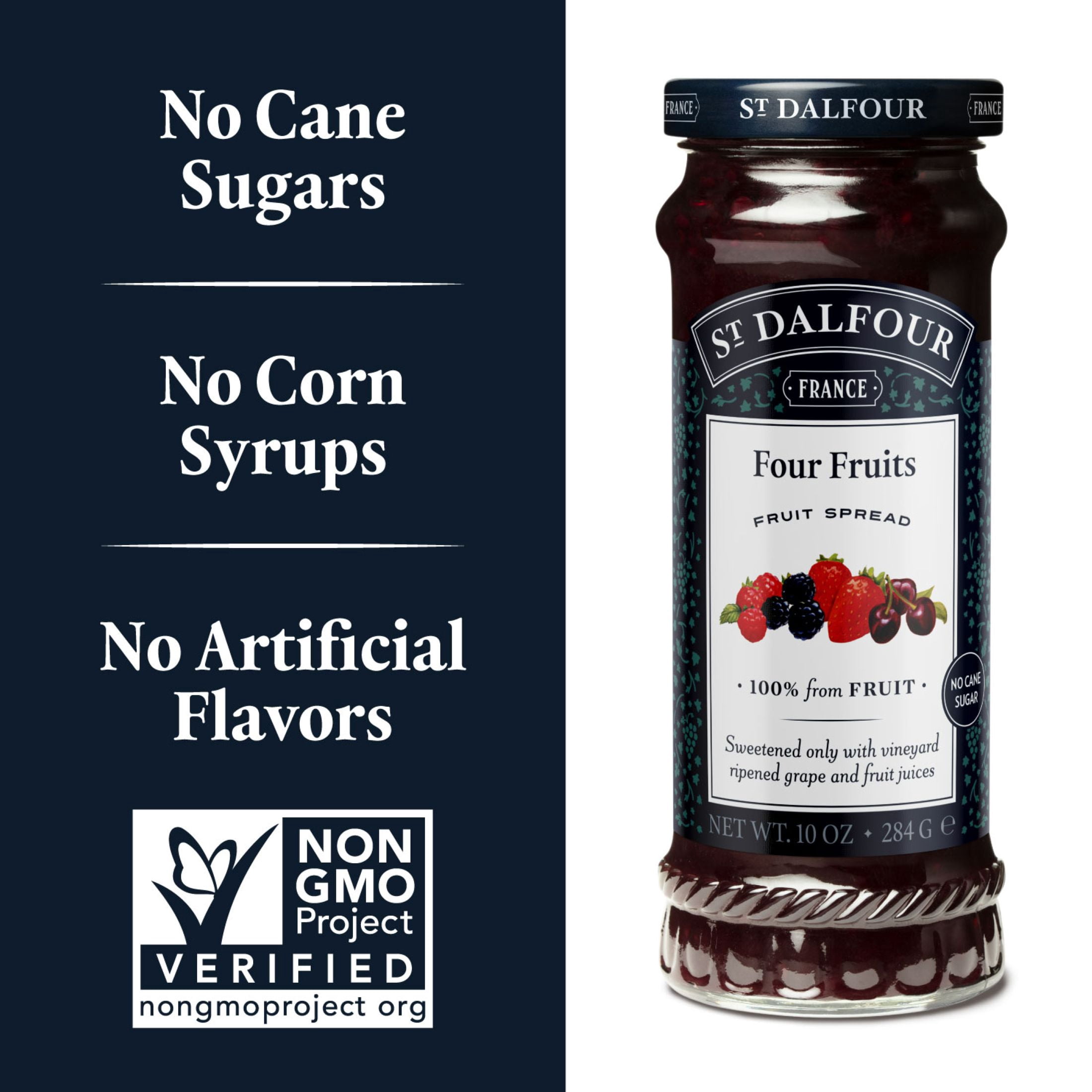 (2 pack) St Dalfour Four Fruits Spread, 100% from Fruit, Vegan & Gluten Free, 10 oz Jar