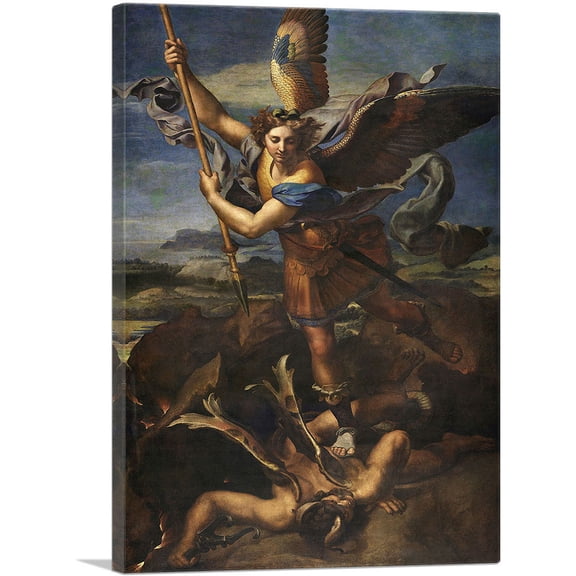 ARTCANVAS St. Michael Vanquishing Satan 1518 Canvas Art Print by Raphael - Size: 26" x 18" (0.75" Deep)