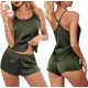 thumbnail image 1 of Conjunto de Pijama de satén de encaje para mujer, ropa de dormir Sexy, Tops sin mangas y pantalones cortos, conjuntos de 2 piezas qym unisex, 1 of 2
