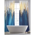thumbnail image 5 of Abstract Color Block Sheer Curtains 108 Inches Long 2 Panels Navy Gold Block Impressionist Style Light Filtering Semi Sheer Window Curtains Drapes for Bedroom Living Room 52"x108", 5 of 7