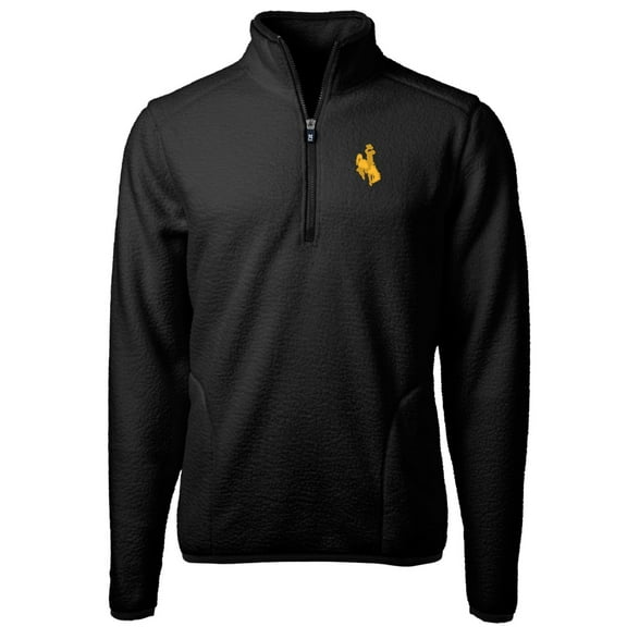Men's Cutter & Buck Black Wyoming Cowboys Team Logo Cascade Eco Sherpa Fleece Quarter-Zip Pullover Jacket