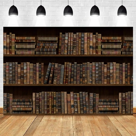 Image of Bookshelf Backdrop Bookcase Backdrops Library Backdrop Office Backdrop for Video Conference Vintage Party Background Books
