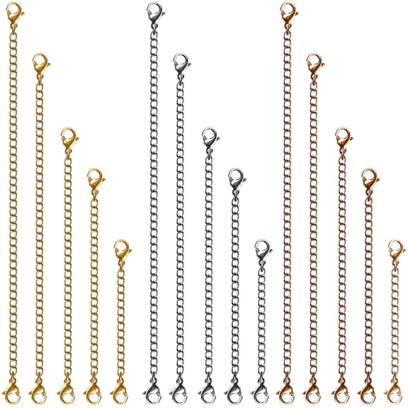 TELOLY Necklace Extenders, 15 Pcs Stainless Steel Gold Silver Necklace Bracelet Anklet Extension Chains with Lobster Clasps and Closures for Jewelry Making