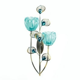 Zings & Thingz 57073537 Peacock Flower Wall Sconce, Blue