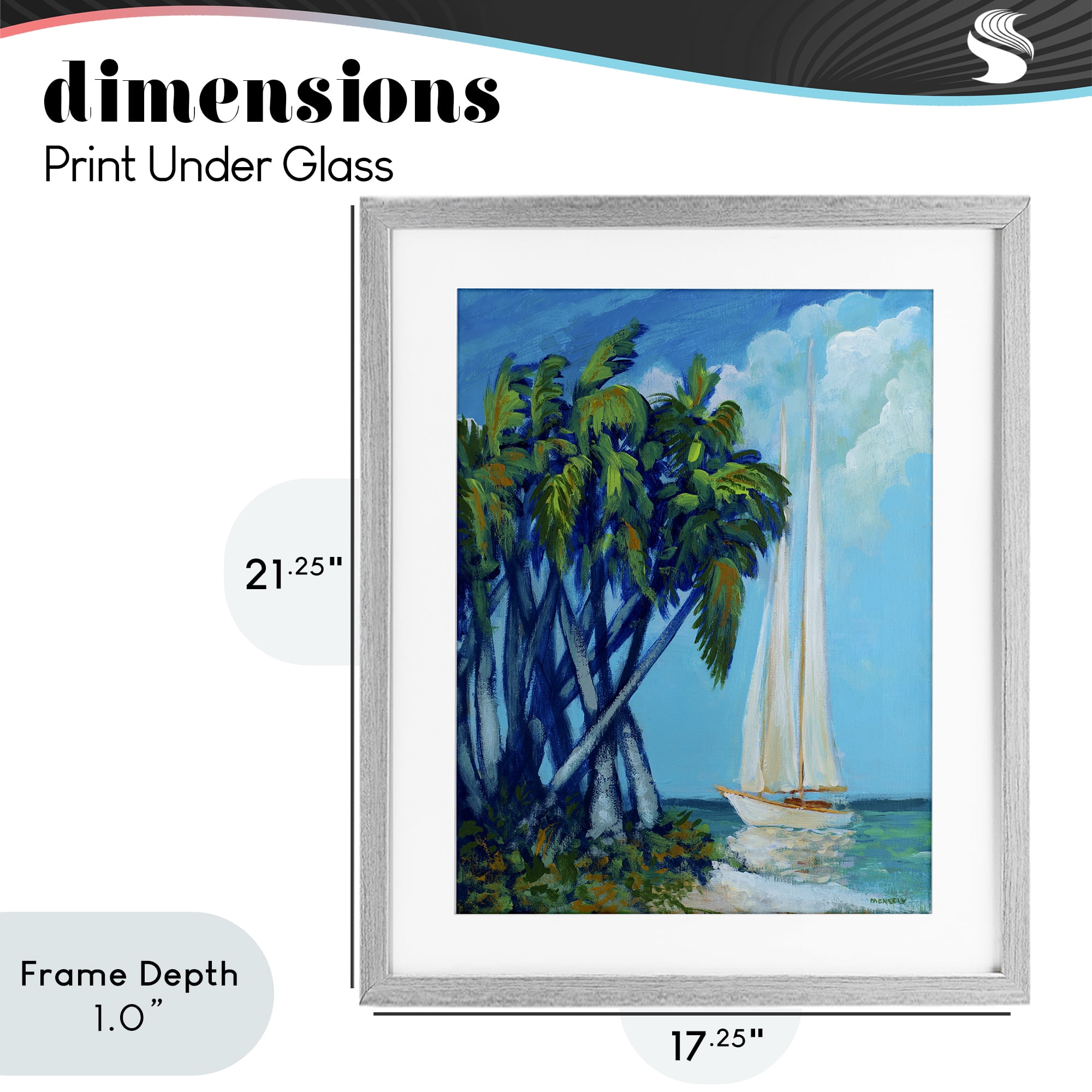 Stupell Industries Sailboat & Twisted Palms Gray Framed Print Under Glass, design by Dan Meneely