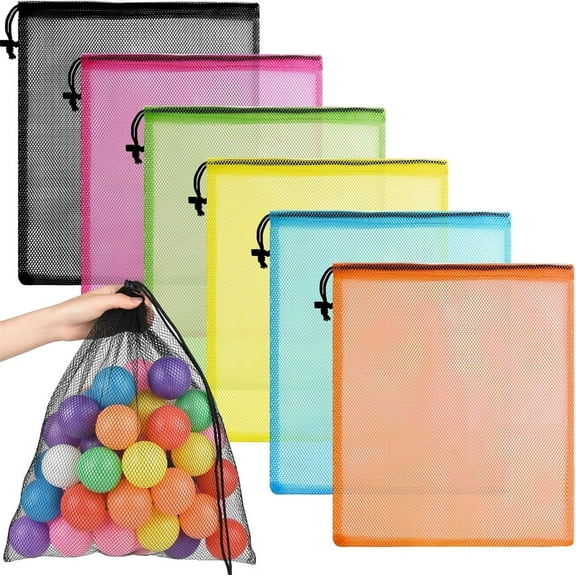 Colorful Mesh Drawstring Bag Tutuviw 6 Pcs Mesh Laundry Bags Nylon Drawstring Bag for Pool Beach Ball Toys Multipurpose Storage Bag for Collecting Travel Sports Gym(14x16 in, Multicolor)