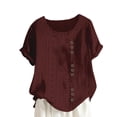 thumbnail image 1 of RKSTN Summer Tops for Women Fashion Solid Color Comfortable Mesh Loose Plus Size Blouses Casual Short Sleeve Round Neck Buttons Breathable Versatile Tops, 1 of 5