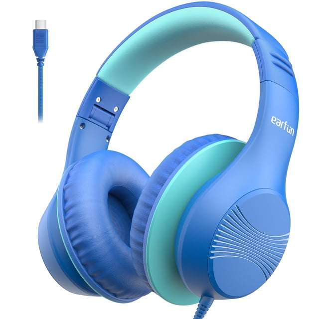 Auriculares EarFun K3 Kids con límite de volumen para colocar sobre las orejas, color azul
