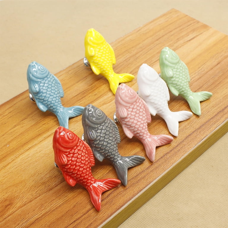 cute door knobs for dresser Cute Fish Shape Ceramic Door Knob: 2PCS 55mm Kid's Children's Furniture  Knob Handle Pull, Vintage Door Handle for Drawer Cabinet Chest Dresser