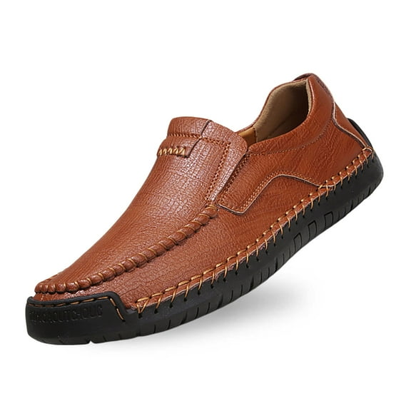 Men's Casual On Loafers Comfortable Leather Shoes For Daily Wear Lightweight Breathable Flat Sole Sneakers With Jeans All Season