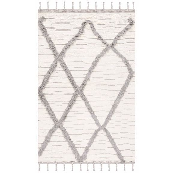 SAFAVIEH Kenya Georgiana Geometric Wool Area Rug, Ivory/Grey, 5' x 8'