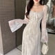 thumbnail image 5 of Elegante vestido ajustado de encaje Retro para mujer, vestido blanco de manga larga para primavera y verano, vestidos con lazo en la espalda de corte bajo, ropa de fiesta ajustada, 5 of 5