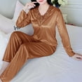 thumbnail image 5 of Jalioing Womens Satin Pajama Set 2 Piece Long Sleeve Lace V Neck Shirt and Pants Silk Sleepwear Set M-3XL, 5 of 7