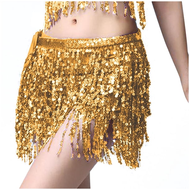 Bufanda Sexy a la cadera para mujer, bufanda de cintura con borlas de lentejuelas, vestido de danza del vientre para mujer adulta, falda de cadena de cintura vendaje Pompotops qwe14420