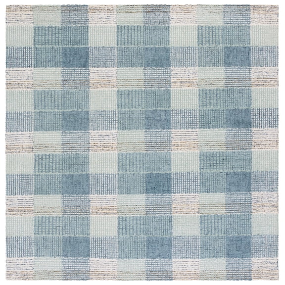 SAFAVIEH Genre Magdalena Plaid Area Rug, Ivory/Blue, 6' x 6' Square