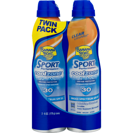 Banana Boat Sport Performance Cool Zone Clear Sunscreen Spray SPF 30, 12 oz Twin
