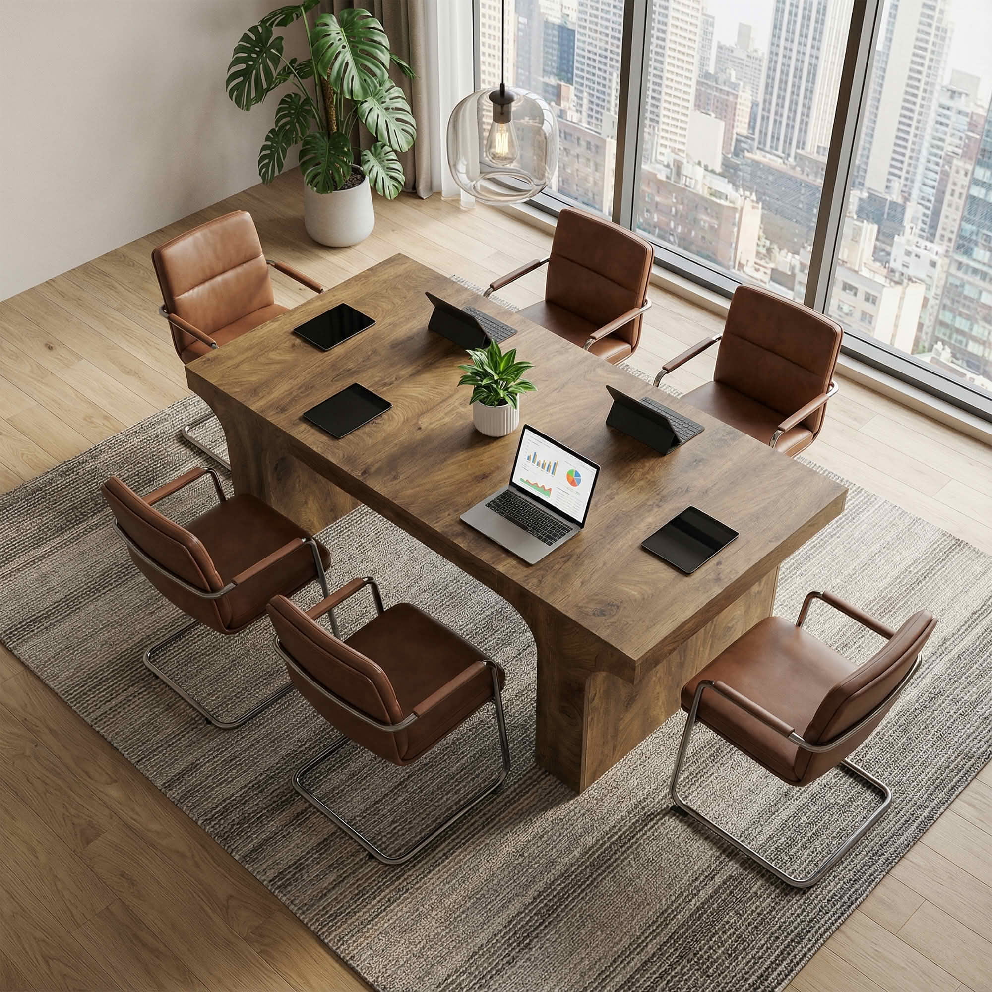 MAYEERTY 70.87 Inch Farmhouse Rectangular Dining Table, Large Kitchen Dinner Table with Sled Style Metal Legs for 6 to 8 People