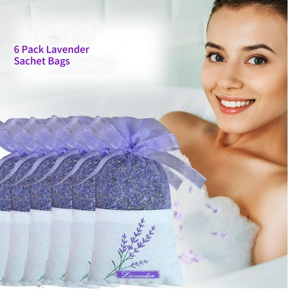 Lavender Sachet Bags, Natural Dried Lavender Sachets for Drawers and Closets, Strong Smell Fragrance Fresh Scents, Home Fragrance Sachet Sleep, 6Pack