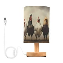 Chickens Table Lamp USB Bedside Desk Nightstand Lamp Printed Gifts Small Lamp Wood Base for Bedroom Living Room Kids Room College Dorm