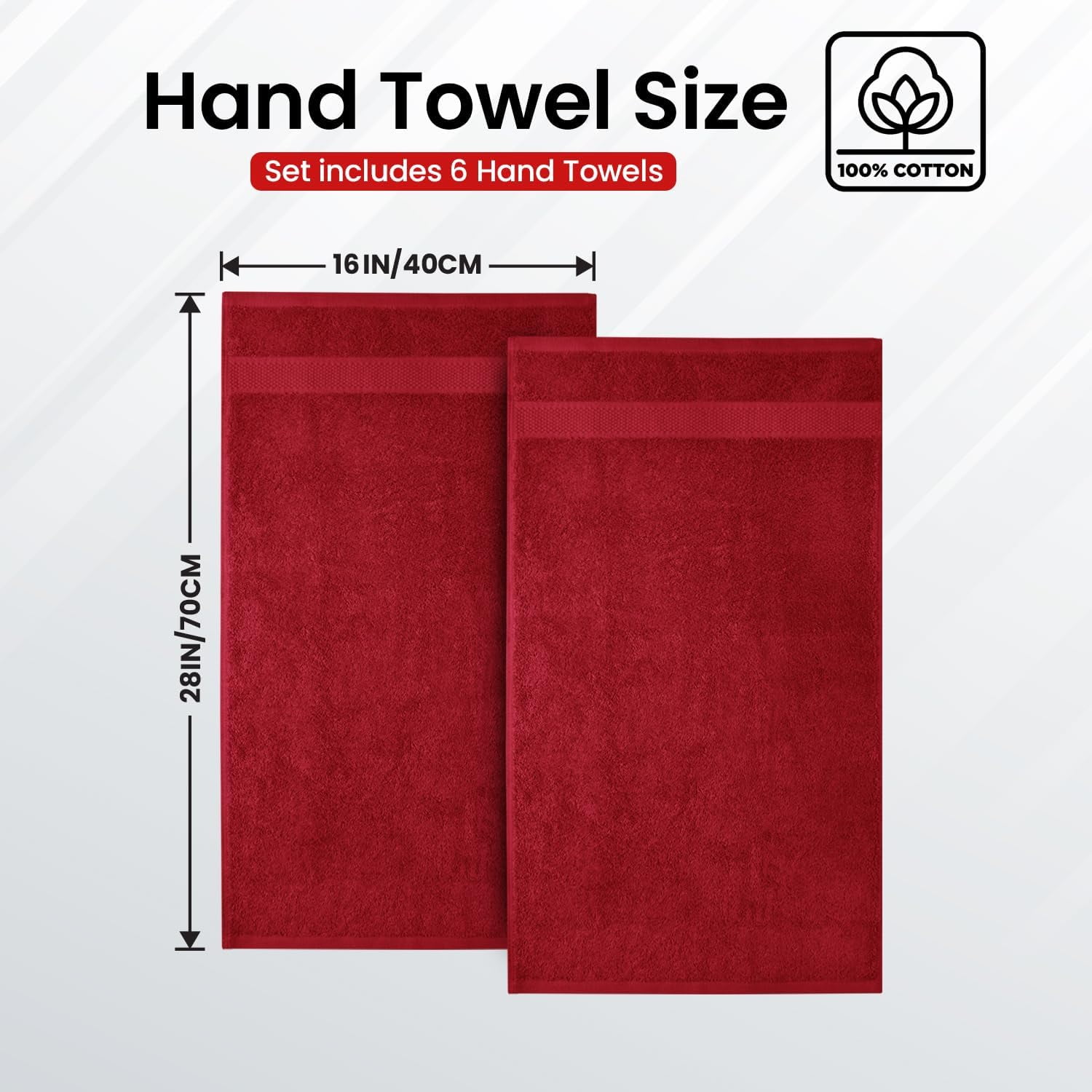 Burgundy Hand Towels for Bathroom - Set of 6 (16x28 inches) 600 GSM, 100% Cotton Ultra Soft, Quick Drying, Hotel Quality Hand Towel Set (Burgundy)