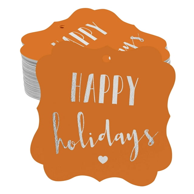 Inkdotpot Happy Holiday Bottle Tag Real Silver Foil Favor Bracket Shape Hang Tags Pack Of 100