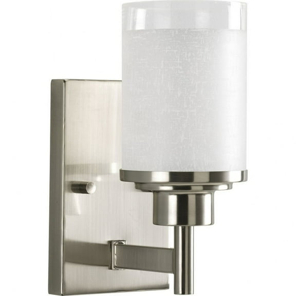 Progress Lighting Alexa 1-Light Bath Sconce, Brushed Nickel, White Linen Glass Shade