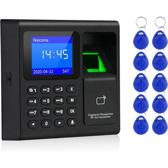 Fingerprint Password Time Clock, Intelligent Biometric Fingerprint Time Attendance Machine with LCD Screen, Finger Scan and Password, Up to 1000 Users, for Employees Small Business